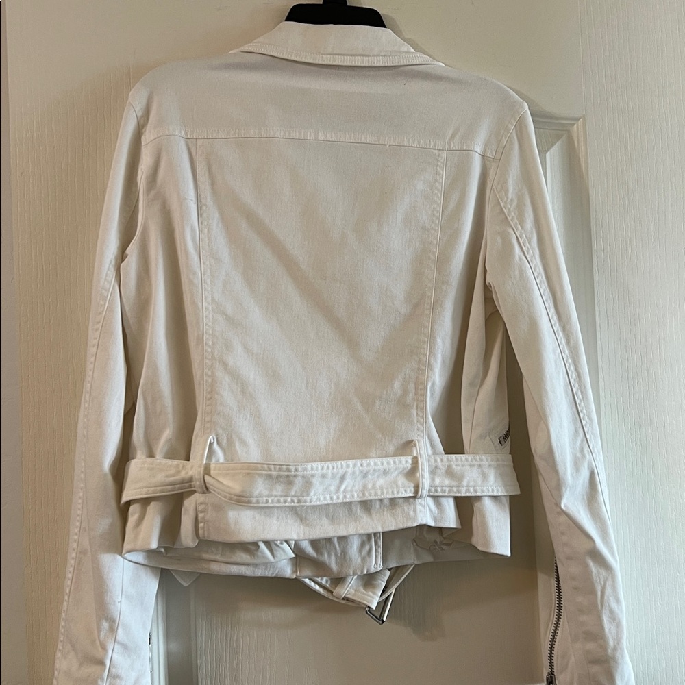Calvin Klein Women's White Denim Moto Jacket- size Large - Picture 5 of 7